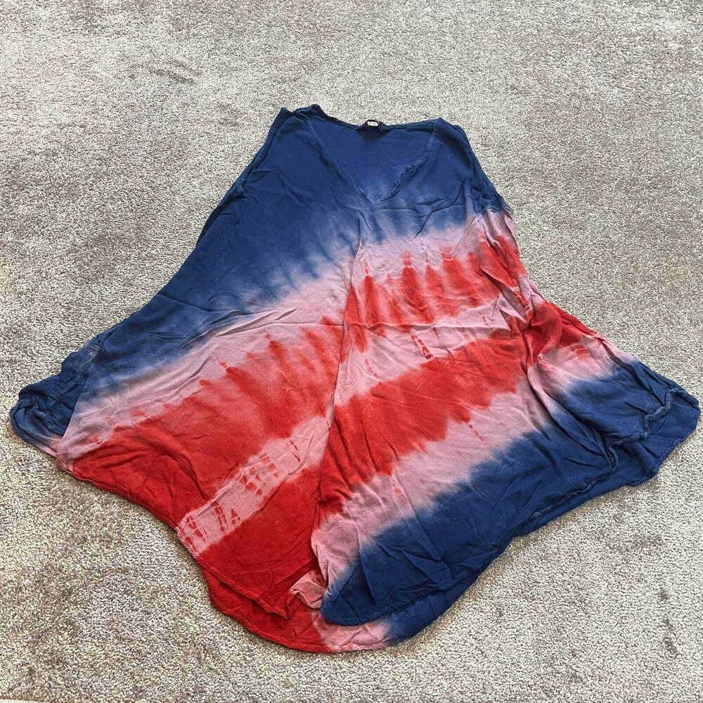 Riviera Sun Tank Dress Womens 3X Blue Red Striped Casual Midi Sleeveless Split